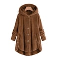 thumbnail image 2 of Qertyioot Women Plus Size Button Plush Tops Hooded Loose Cardigan Wool Coat Winter Jacket, 2 of 8