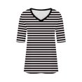 thumbnail image 4 of Penkiiy T-Shirts à Manches Courtes à Blocs de Couleur Rayés pour Femmes, Col Rond, Décontractés, Amples, Chandails à Enfiler, Hauts d'Été, Tee-Shirt, m, Noir, 4 of 5