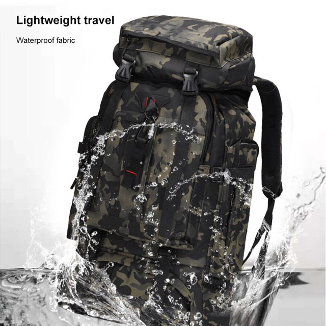 Backpack Outdoor 80L Large Capacity Nylon Rucksack Camping Sports Packsack Travel Mountaineering Storage Bag with Rain Cover Yellow