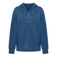 thumbnail image 4 of Women Fall Winter Solid Color V-Neck Button Crop Workout Long Sleeve Sexy Hoodied Tops Pullover Blouse, 4 of 9
