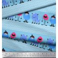 thumbnail image 2 of Soimoi Blue polyester Crepe Fabric Monster Cartoon Printed Craft Fabric by the Yard 42 Inch Wide, 2 of 3