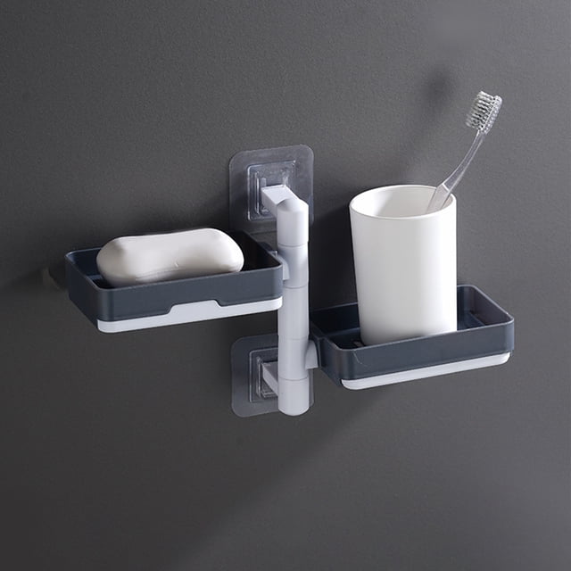 Wall Mounted Soap Holder | 1-4 Layer Rotatable Soap Storage Box with Self-Adhesive Suction Cups for Bathroom & Kitchen | Gray Plastic Soap Dispenser Organizer