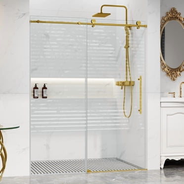 Porte Coulissante en Verre pour Douche Sans Cadre, Largeur Réglable 56 Pouces-60 Pouces, Verre Trempé Transparent 5/16 Pouces (8 mm) avec Bande d'Étanchéité Imperméable et Quincaillerie en Acier Inoxydable