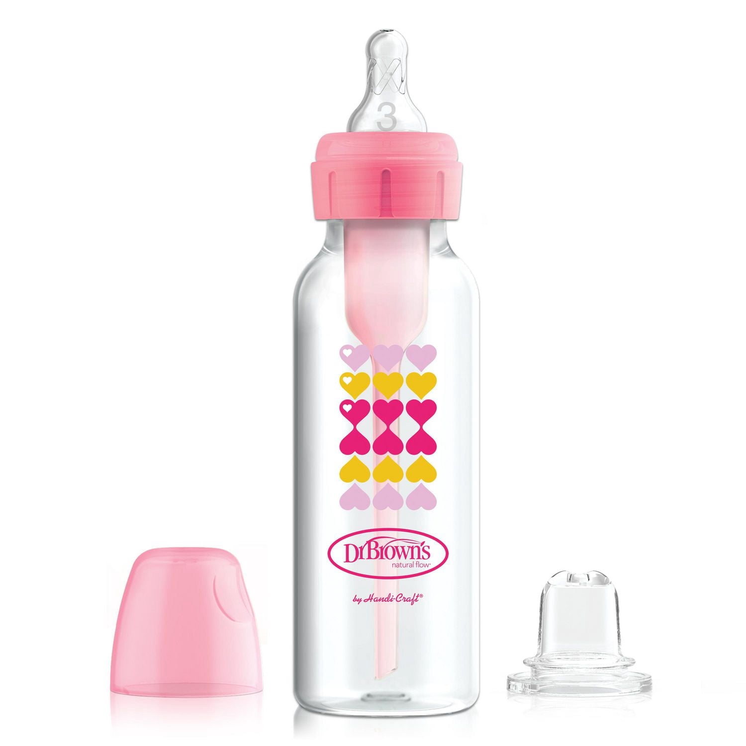Dr. Brown's Natural Flow Anti-Colic Options+ Narrow Sippy Bottle Starter Kit, /, with Level 3 Medium-Fast Flow Nipple and 100% Silicone Soft Sippy Spout, 6m+, Pink, 1 pack