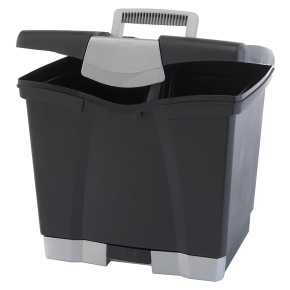 Storex 61523U01C Boîte de Rangement Portable pour Fichiers avec Tiroir et Verrou à Lettres Noir