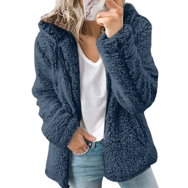 Innerwin Veste Unie pour Femmes Automne à Manches Longues avec Capuche Bleu 2TG