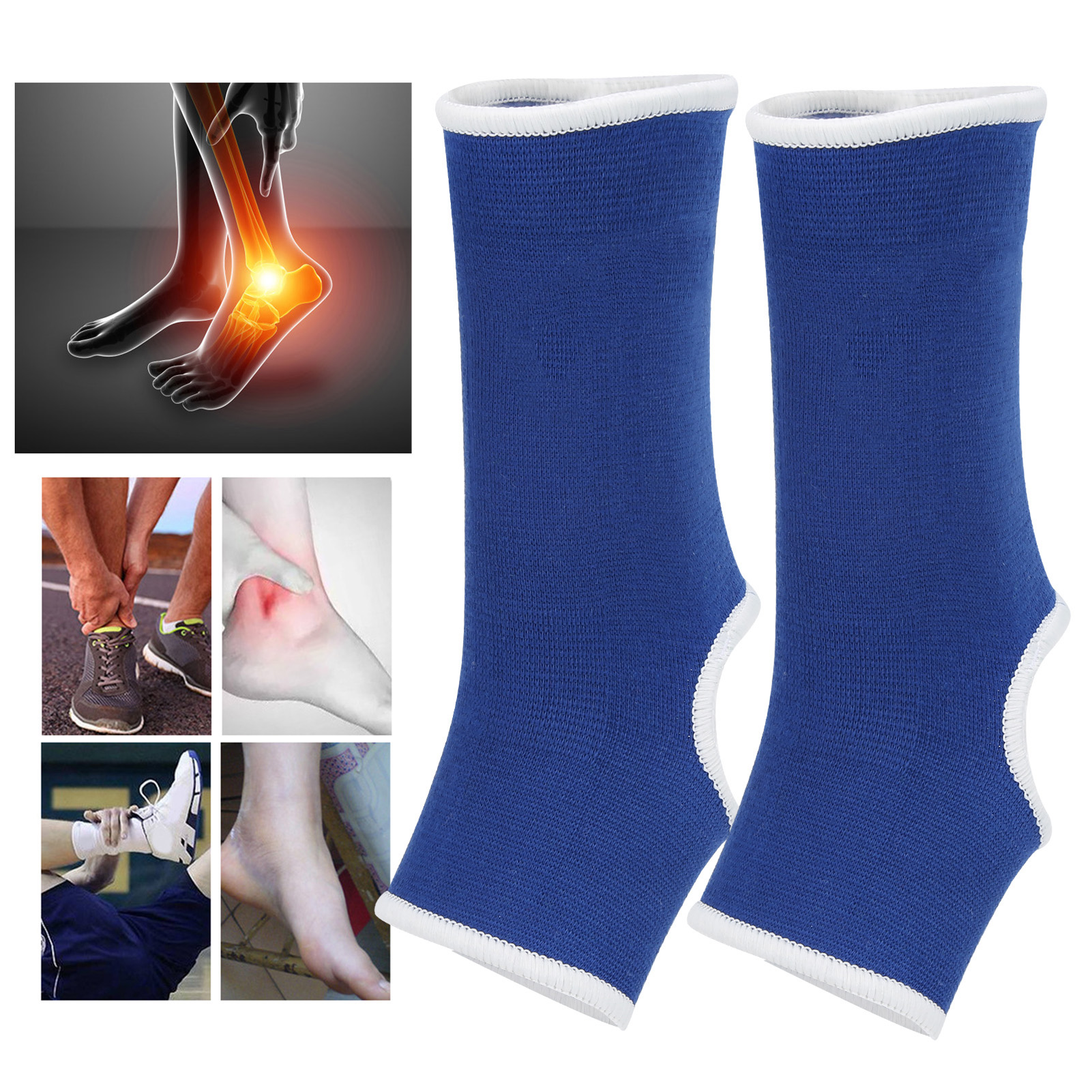Ankle Brace, 1Pair Blue Nylon Comfortable Ankle Support Brace Protector Ankle Support High Density Knitting for Strength Training, Sanda, Thai Boxing