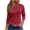 thumbnail image 2 of UPPADA Chandails à Manches 3/4 pour Femmes Mode Tendance Hauts Décontractés Col Rond Chandail Ample Confortable Doux Blouses Grande Taille Coupe Ample T-Shirts Décontractés Vêtements au Coude Hauts à Manches 3/4 pour Femmes Aubaines, 2 of 5