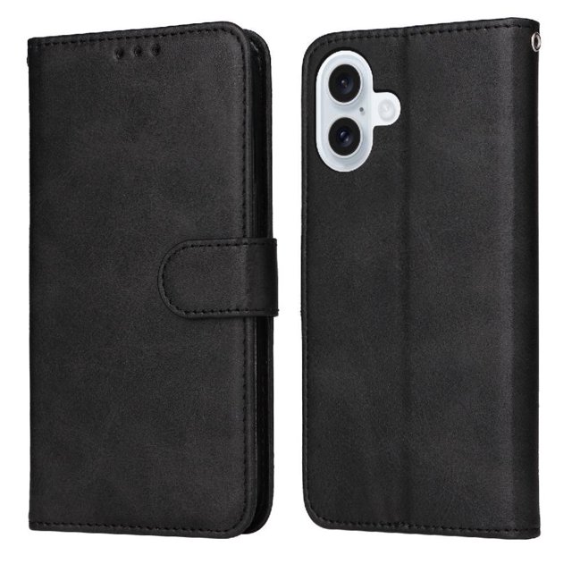 Compatible with iPhone 17 Case Card Slots Precise Cutouts Flip Cover Magnetic Closure. A black solid color leather phone case with a flip cover design, featuring three card slots and a strong magnetic closure. Made from premium leather, it provides durable protection and precise cutouts for easy access to all iPhone 17 functions.