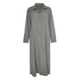 thumbnail image 4 of Bramtres Robes Maxi, Robes de Vacances, Robe Chemise Longue Décontractée pour Femme en Coton et Lin à Boutons avec Poches, Longues Robes, Robe à Manches Longues, Robes Modestes, Robe Grise, 5TG, 4 of 4