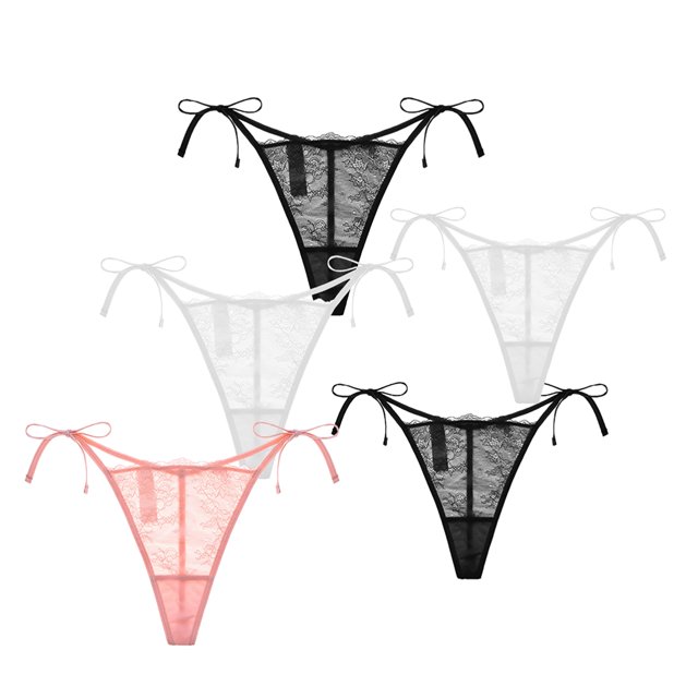 Culottes String pour Femmes avec Liens Latéraux, Lot de 5 par Varsbaby, en Dentelle avec Liens Ruban Ajustables pour un Ajustement Personnalisable. Comprend Cinq g-strings Multicolores en Noir, Blanc et Rose, Conçus pour le Confort et le style. Fabriquées en polyester et spandex, Ces Culottes Respirantes et Douces Conviennent au Port Quotidien, aux occasions Spéciales Ou comme Cadeau.