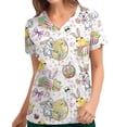 thumbnail image 2 of Pompotops Femmes Mode Pâques Lapin Imprimé V-Cou à Manches Courtes Poche Workwear Top, 2 of 5