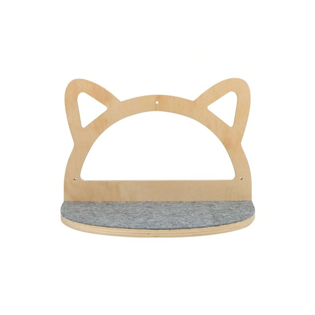 1pc Wall-Mounted Cat Scratching Post, Cat Face Design Cat Climbing Frame With Felts, Wooden Cat Furniture For Playing, Climbing And Resting, Easy To A