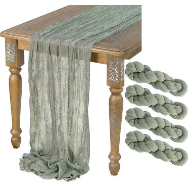 4pcs 90x400cm Sage Green Cheesecloth Table Runner Long Rustic Gauze Table Runner Romantic Semi Transparent Fabric Tablecloth For Boho Wedding Decorati