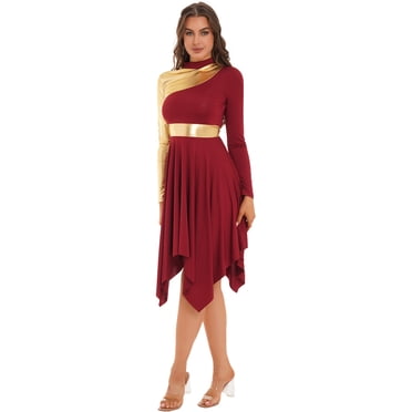 Loodgao Robe de Danse de Louange pour Femmes à Manches Longues, Robes de Chorale d'Église, Costumes de Danse Contemporaine, Bourgogne TG