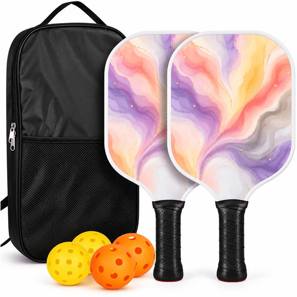 Ensemble Professionnel de Palettes de Pickleball avec 2 Palettes en Fibre de Verre, 4 Pickleballs et Sac de Rangement, Conception Légère, Prise Antidérapante Rembourrée pour Débutants et Joueurs Expérimentés