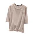 thumbnail image 1 of Timegard Hauts pour Femmes Col Rond Manches 3/4 Blouse Ample Confortable Décontractée Couleur Unie Pyjama T-Shirt Hauts, 1 of 6