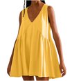 thumbnail image 1 of Penkiiy Robe d'Été Sans Manches pour Femme, Mini, Décontractée, Ample, Col en V, Robe Soleil Évasée Fluide de Plage avec Poche, Robes Plissées, m Jaune, 1 of 7