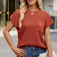 thumbnail image 2 of Timegard Hauts pour Femmes Manches Cap Tricot Col Rond T-Shirts Décontractés Haut Uni avec Poche, 2 of 7