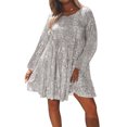 thumbnail image 1 of Diconna Robe Courte à Paillettes pour Femme, Paillettes, Manches Longues, Couleur Unie, Robe à Étages, Robe Babydoll Ample, 1 of 1
