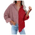 thumbnail image 1 of CEHVOM Femmes Poches Boutons Manches Longues Tops Outwear Pachwork Tour-vers le Bas Col Veste Manteau, 1 of 8