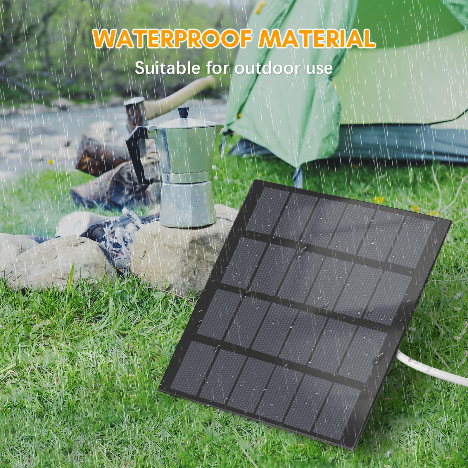 Solar 1.5W 6V Portable Solar Charger Waterproof Solar Panel Charger for Camping with USB Interface for Charging Mobile Phones Power Banks Mini Fans LED Light