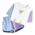 thumbnail image 3 of Hiiyo Ensembles d'Été pour Petites Filles, T-Shirt à Manches Courtes à Blocs de Couleur et Short, Tailles 6-7a, 3 of 4
