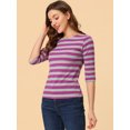 thumbnail image 3 of INSPIRE CHIC Chemises Rayées pour Femmes Coupe Ajustée Manches au Coude T-Shirt à Encolure Bateau L Rouge Rose, 3 of 5