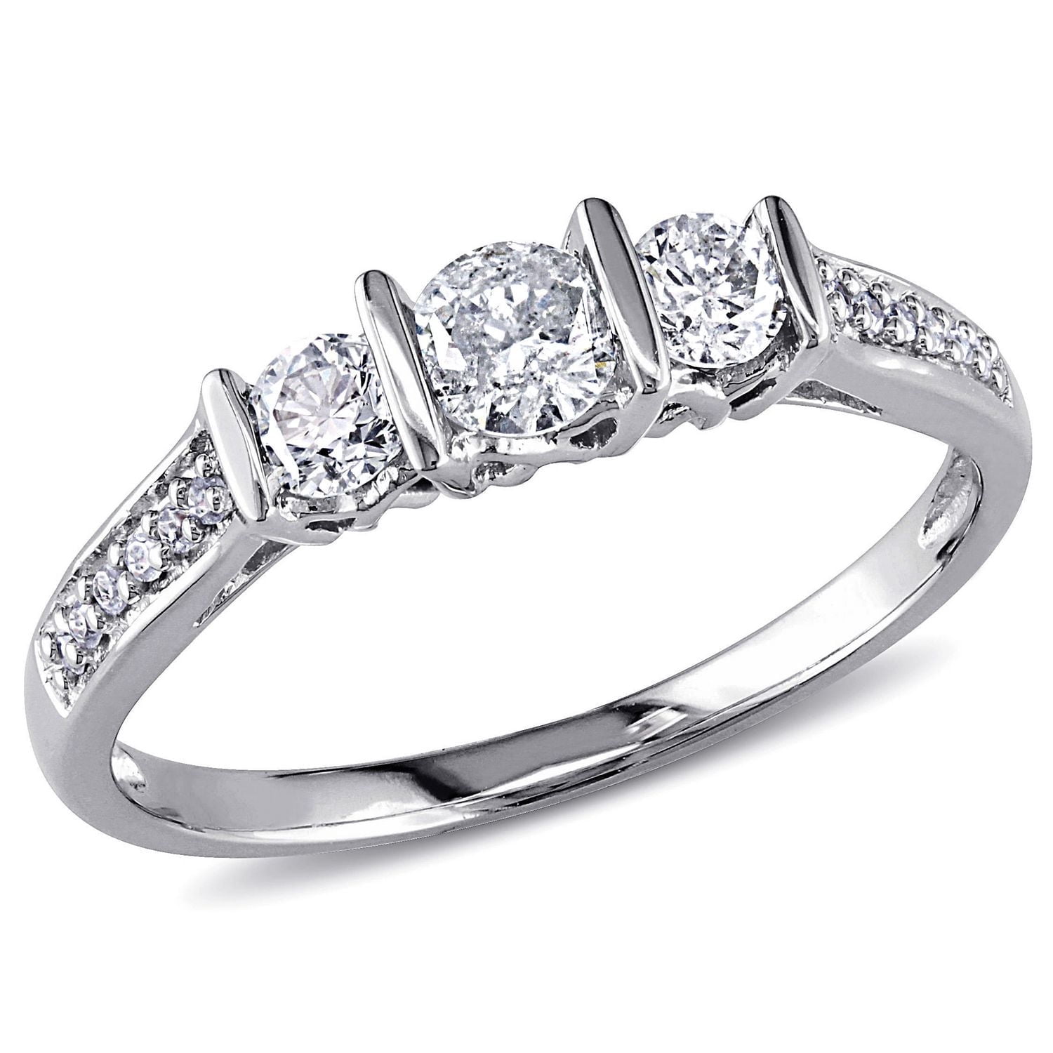 Bague de fiançailles à trois pierres Miabella avec diamants 0,50 ct poids total en or blanc 10 k