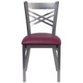 thumbnail image 4 of 2 Pk. HERCULES Series Clear Coated ''X'' Back Metal Restaurant Chair - Burgundy Vinyl Seat, 4 of 8