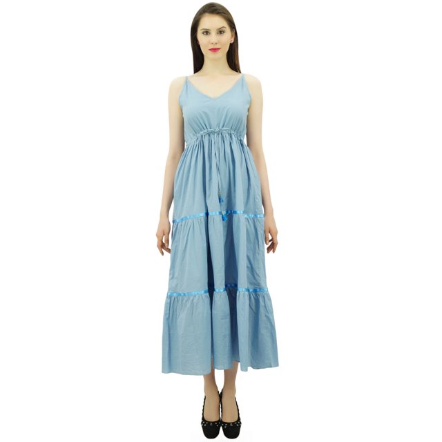 Bimba Women's Sundress Long Maxi Drawstring Waist Spaghetti Strap Dresses