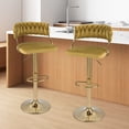 thumbnail image 2 of Costway Swivel Velvet Bar Stools Set of 2 Upholstered Adjustable Woven Backrest Yellow, 2 of 8