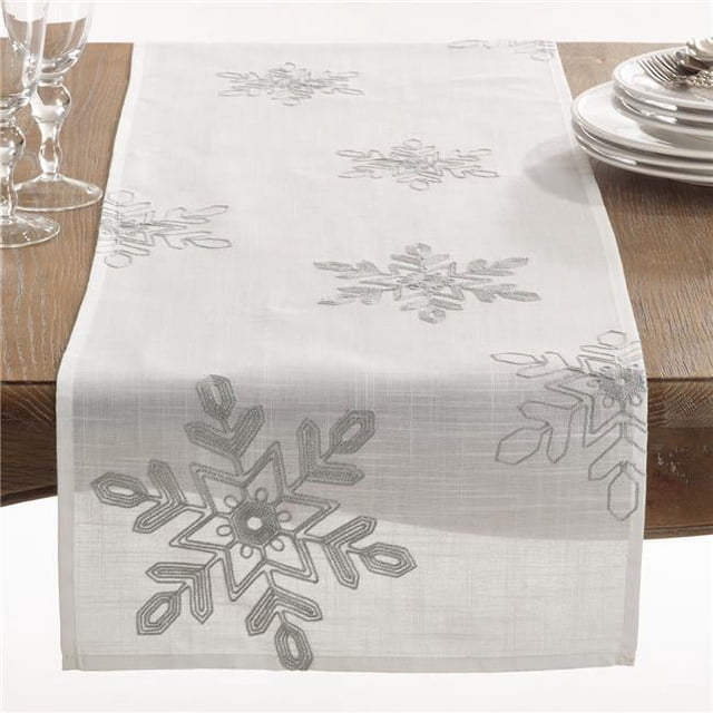 SARO 70197.S1670B 16 x 70 in. Rectangle Nivalis Snowflake Design Runner Silver