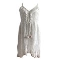 thumbnail image 5 of Femmes Dentelle Ourlet Robe Profonde V-Cou Sans Manches Jupe d'Été Dentelle Florale Robe de Soleil Blanc XXL, 5 of 5