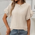 thumbnail image 2 of JIRNDf Hauts pour Femmes T-Shirts d'Été Tendance Couleur Unie Col Rond Manches Courtes à Volants Blouse pour Femmes Tunique Décontractée Beige TTG, 2 of 8
