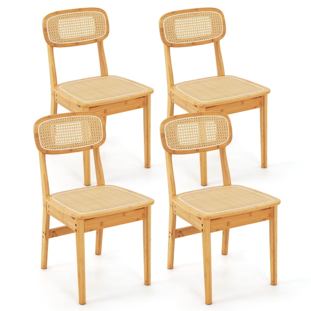 Gymax Chaises de Salle à Manger en Rotin, Chaises de Cuisine pour Salle à Manger, Naturel, Ensemble de 2