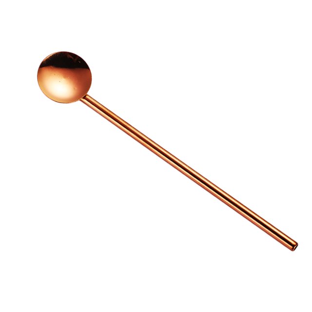 304 Stainless Steel Strring Spoon Straw Round Spoon Head Drinking Spoon for Coffee Cocktail Smoothie (Rose Gold)
