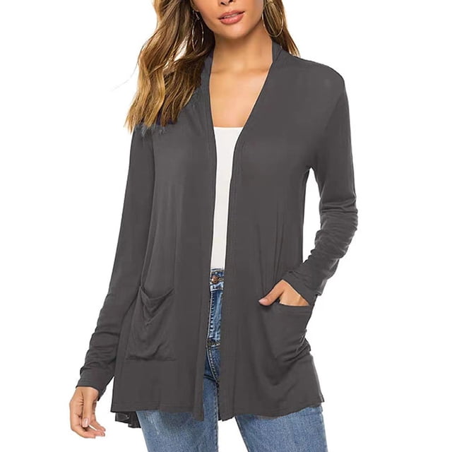 Wangsaura Cardigan Simple pour Femmes, Tricot Uni à Manches Longues