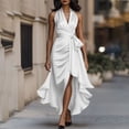 thumbnail image 1 of Mceream Robes de Cocktail pour Femmes Invitées de Mariage Grande Taille Robe Longue Portefeuille en Satin Sans Manches à Col en V à Volants Asymétrique Élégante Robe Formelle Blanche TG, 1 of 8