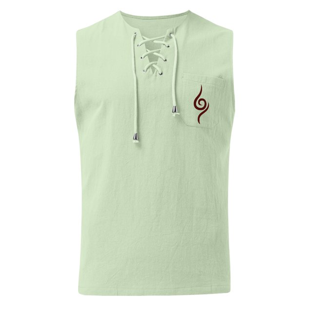 Tank Top for Men, Men Summer Drawstring Pocket Solid Color Printed Sleeveless Tank Top Casual Shirt