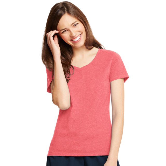 Hanes T-Shirt Col en V pour Femmes X-Temp, S, Corail Charisma