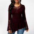 thumbnail image 1 of Chemises à Manches Longues en Dentelle pour Femmes, Col Rond, Blouses Irrégulières, 1 of 1