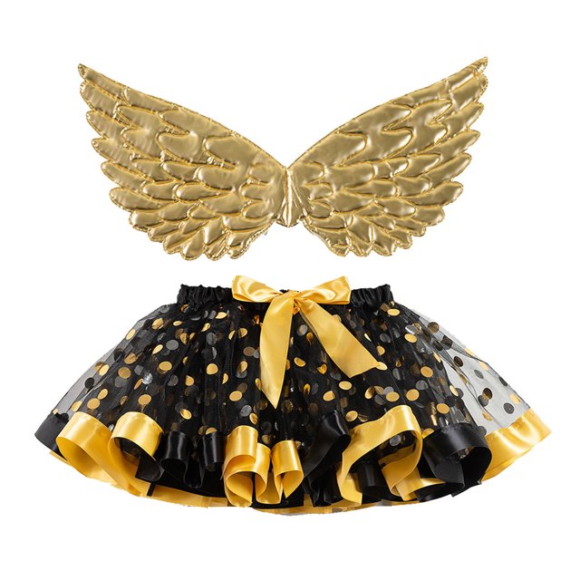 Penkiiy Robe de Fête Cosplay pour Enfants Filles Tenues de Fête Danse Jupe en Tulle + Ensembles de Ailes