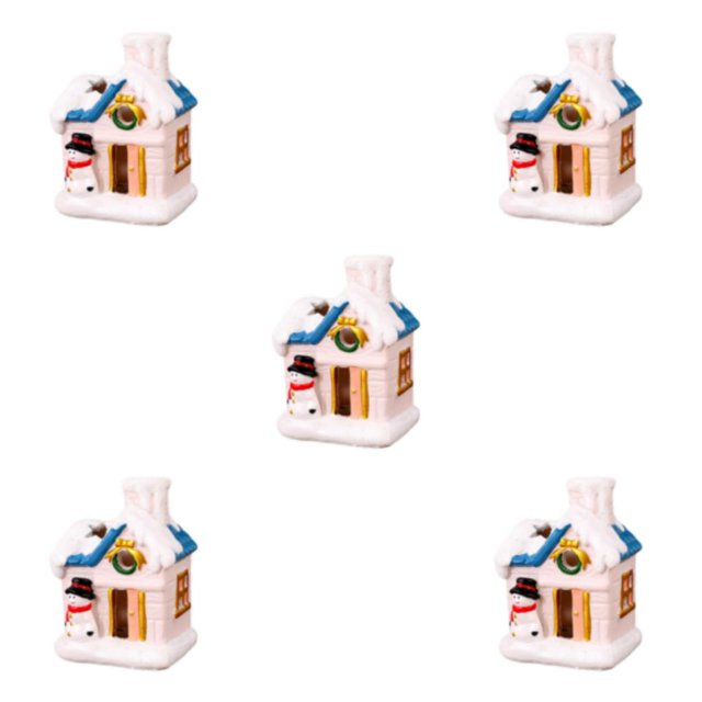 mmirethe Resin Christmas Scene Snow House LED Desktop Set Village Decoration House Snowman 5Set