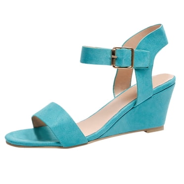 Kcodviy Women's Ladies Solid Wedges Rubber Sandals for Women Heel Buckle Strap Roman Sparkly Sandals for Women Shoes Sandals