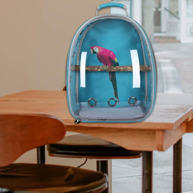 ziyahi Bird Carrier Cage Shoulder Bag Pet Parrot Travel Clear Backpack Light Blue