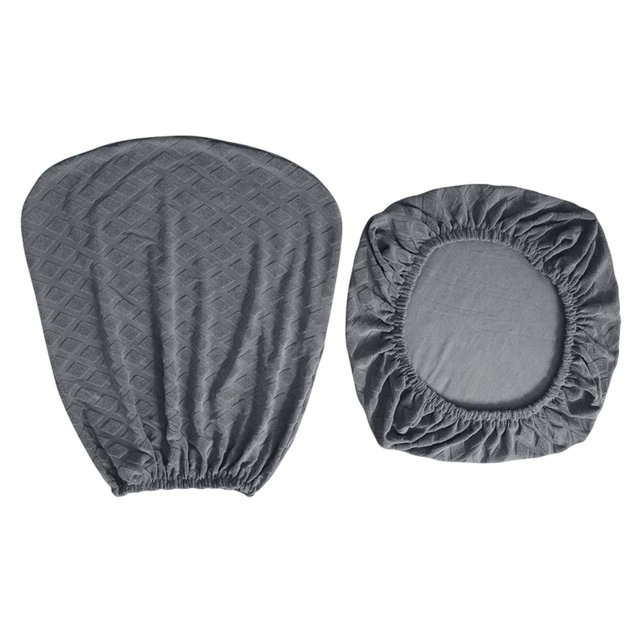 Rotating Chair Protector Office Chair Cover Protective Computer Desk Chair Cover in grey. Made of stretchable polyester with a diamond-patterned texture. Includes a back cover and a cushion cover with elastic edges for a snug fit. Designed to protect chairs from scratches, spills, and dust. Suitable for most office chairs, computer desk chairs, and rotating chairs. Dimensions: Sitting surface fits 38cm to 52cm, backrest width 36cm to 50cm, and backrest height 36cm to 50cm.