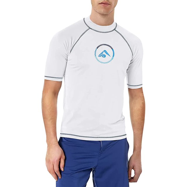 Kanu Surf Men's Mercury UPF 50+ Short Sleeve Sun Protective Rashguard Swim Shirt, Haywire White, Small