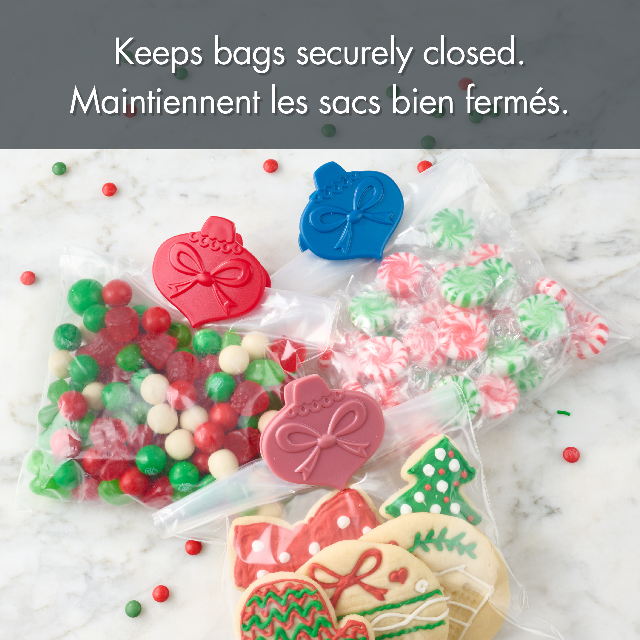 3-Pack Holiday Time Magnetic Bag Clips, Ornament Shape