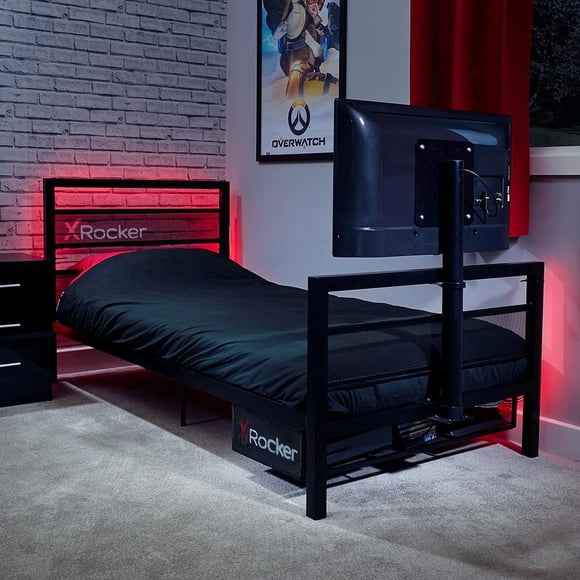 Lit de jeu Basecamp avec support TV et tiroir de rangement, noir, double